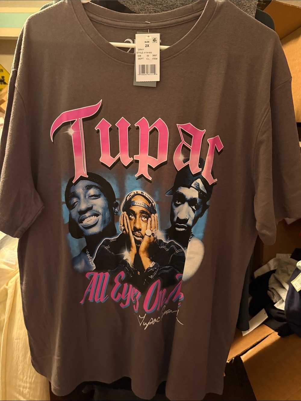 Tupac Graphic Short Sleeve Tee in Brown with Pink Accents